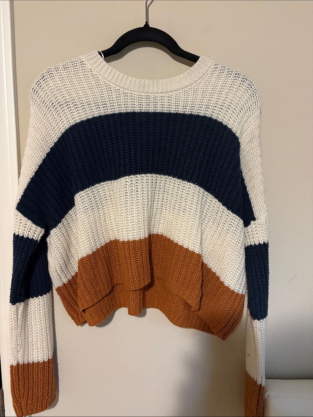 moon & madison Striped Crewneck Sweater in Cream, Navy & Brown